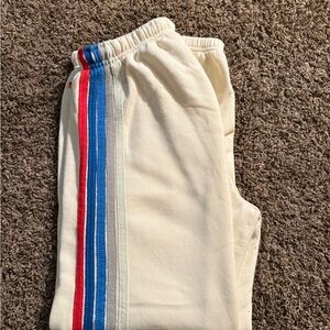 Women’s Aviator Nation Cream Joggers with Red and Blue Stripes